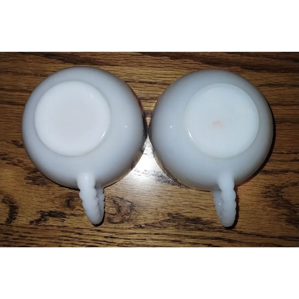 (G2) 2 Federal Glass Company Rosecrest Milk Glass Teacups (Replacements)